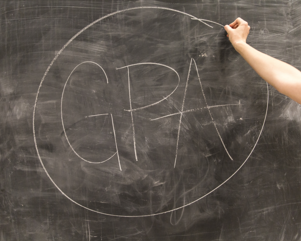 GPA written on a chalk board